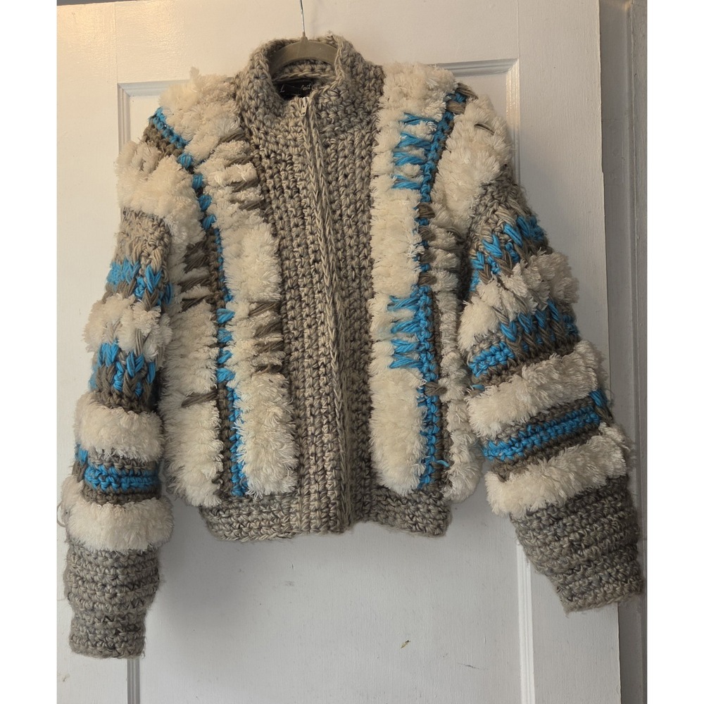 True Vintage. Le Parfait Sweater Zip Coat. OOAK. Grey Chunky Knit. Boho. Amazing